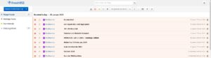 Screenshot der FreshRSS-Weboberfläche mit einer Liste von RSS-Feed-Artikeln, hauptsächlich von Webmaster, die alle am 31. Januar 2015 eingegangen sind. In der linken Seitenleiste werden Kategorien wie Haupt-Feeds, Wichtige Feeds und Favoriten angezeigt.
