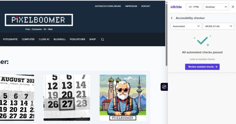 Test-Ergebnis des Barrierechecks mit Silktide