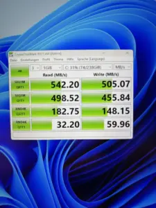 Crystal Disk Benchmark der Patriot SSD